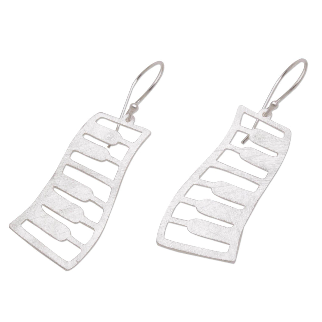 Sterling Silver Piano Shaped Dangle Earrings from Bali - Piano Waves