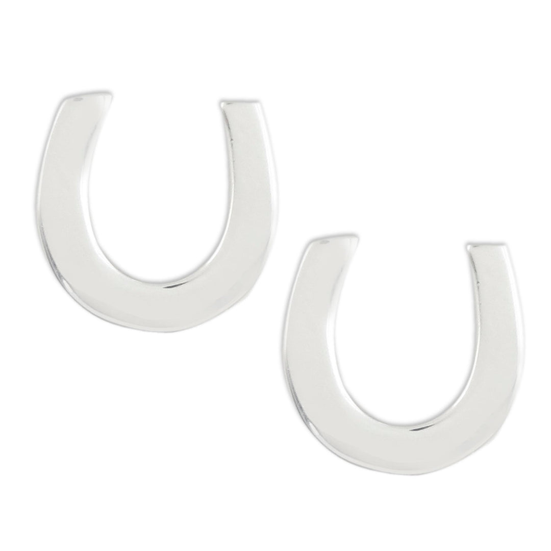 Handcrafted Sterling Silver Horseshoe Stud Earrings - Silver Horseshoes