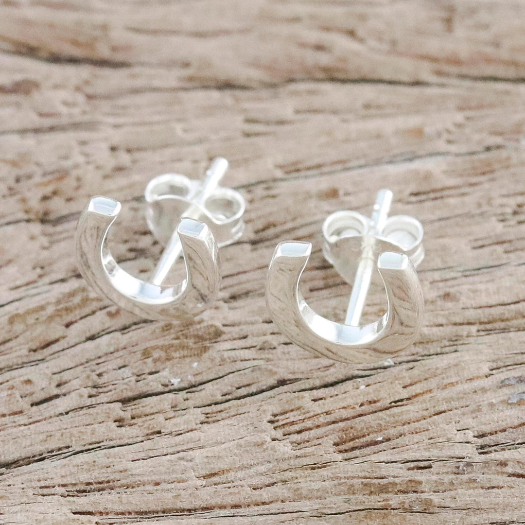 Handcrafted Sterling Silver Horseshoe Stud Earrings - Silver Horseshoes