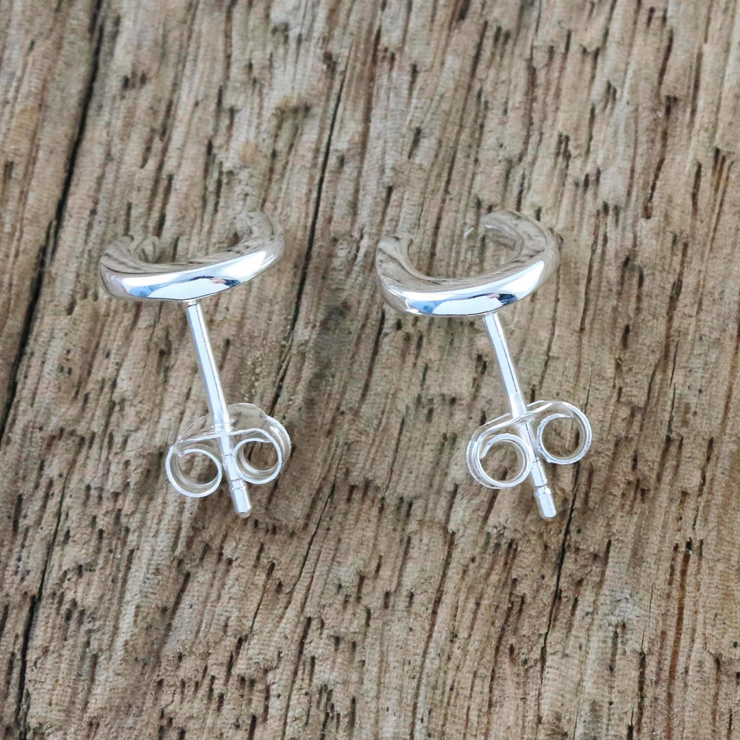 Handcrafted Sterling Silver Horseshoe Stud Earrings - Silver Horseshoes