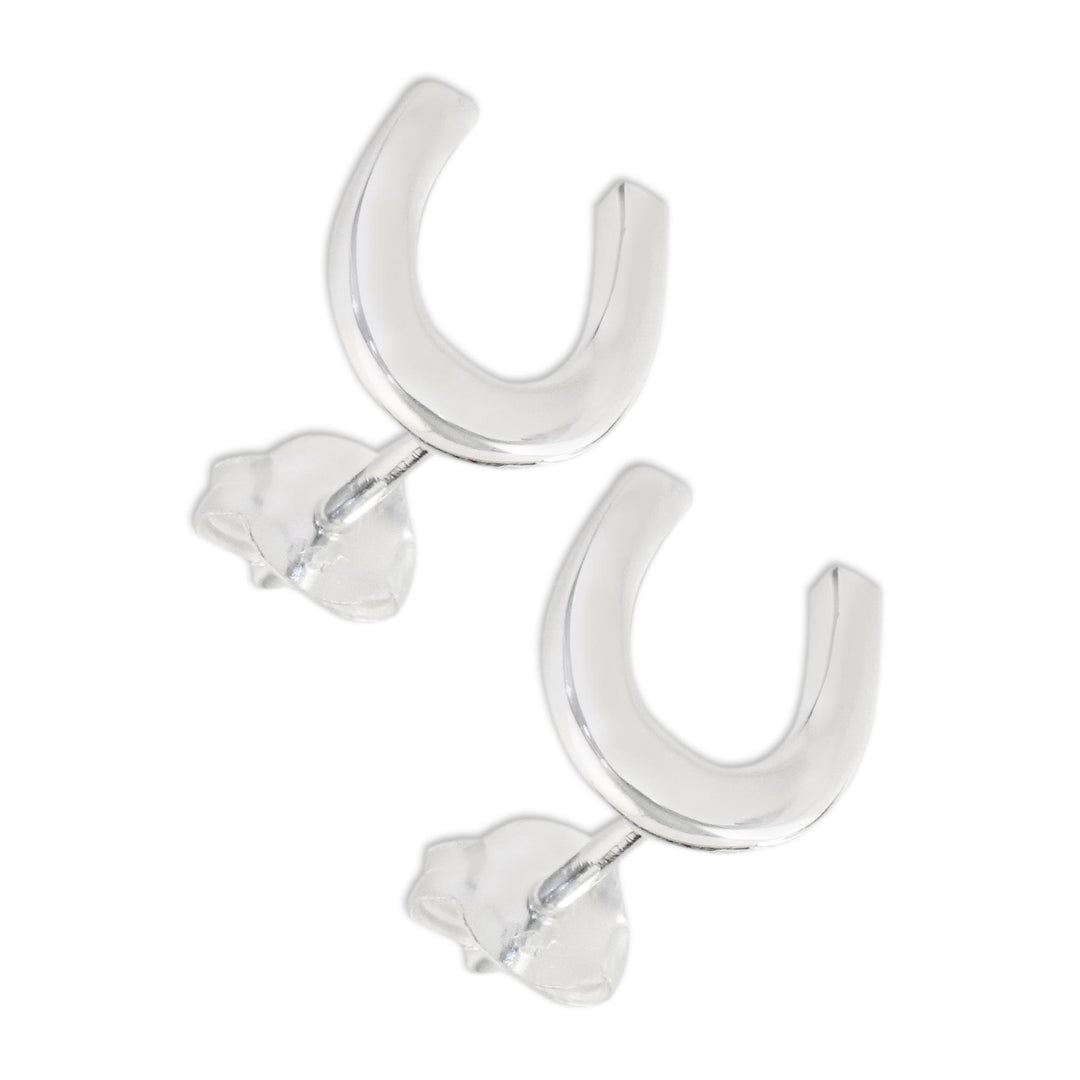 Handcrafted Sterling Silver Horseshoe Stud Earrings - Silver Horseshoes