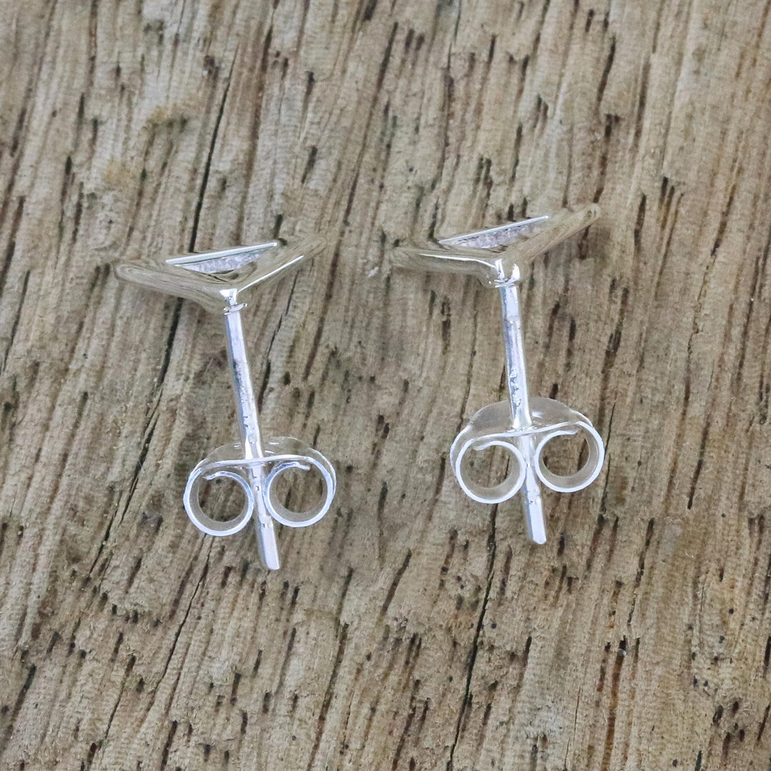 Handcrafted Sterling Silver Triangle Stud Earrings - Silver Triangles
