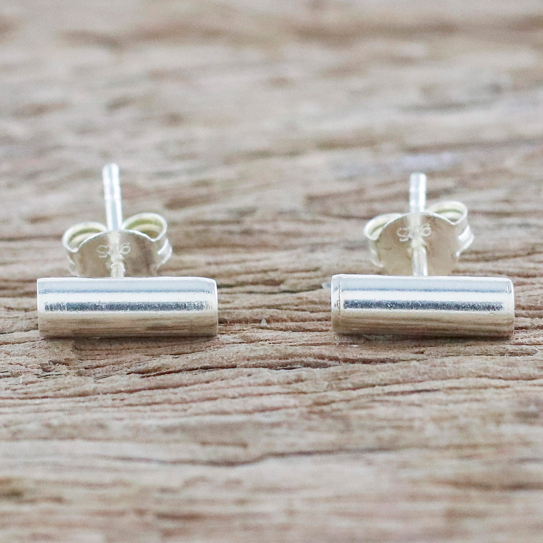 Handmade Sterling Silver Stud Earrings from Thailand - Sleek Silver