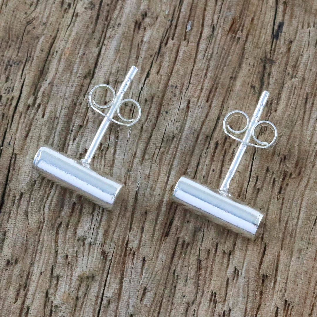 Handmade Sterling Silver Stud Earrings from Thailand - Sleek Silver