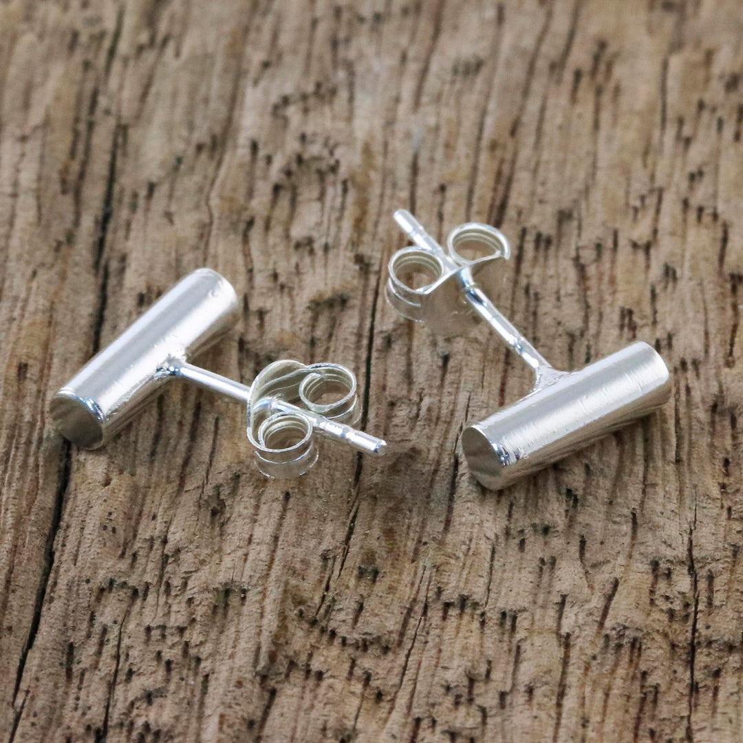 Handmade Sterling Silver Stud Earrings from Thailand - Sleek Silver