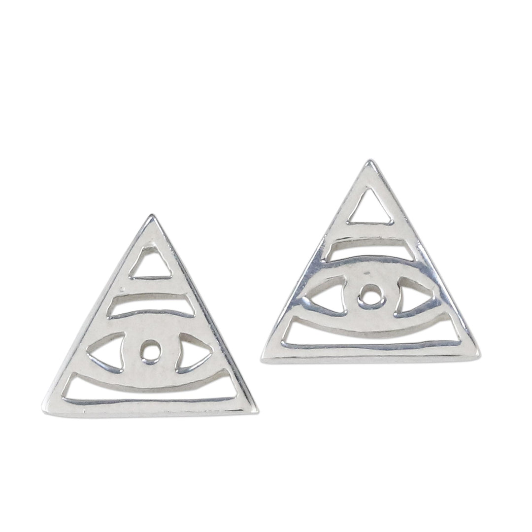 Handcrafted Sterling Silver Stud Earrings from Thailand - Open Eyes