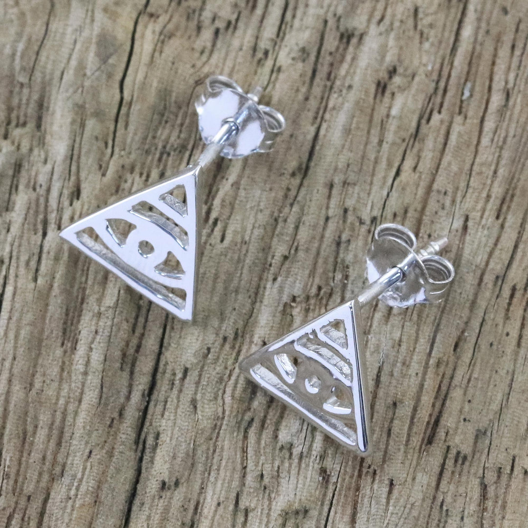 Handcrafted Sterling Silver Stud Earrings from Thailand - Open Eyes