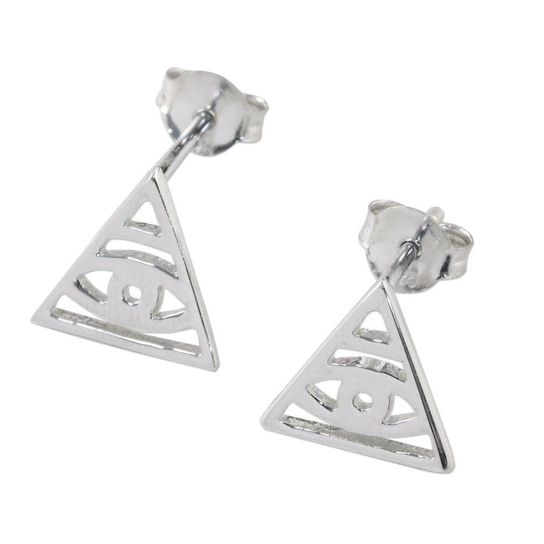 Handcrafted Sterling Silver Stud Earrings from Thailand - Open Eyes