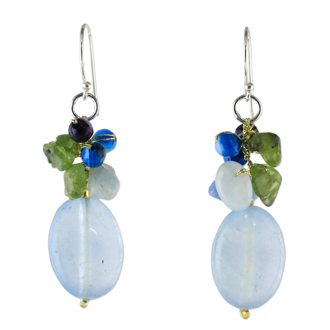 Blue Quartz Multi-Gemstone Dangle Earrings from Thailand - Light Blue Princess