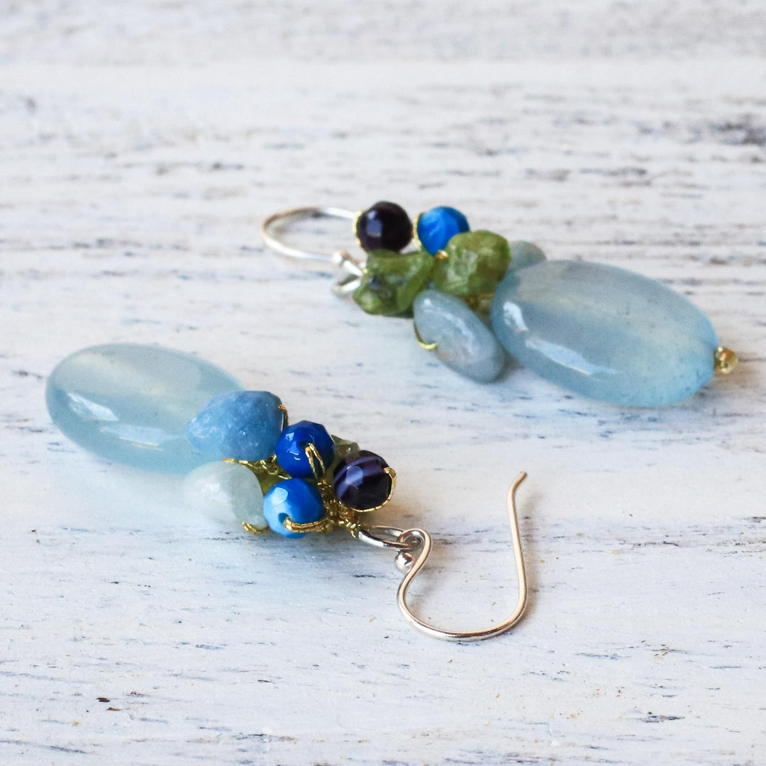 Blue Quartz Multi-Gemstone Dangle Earrings from Thailand - Light Blue Princess