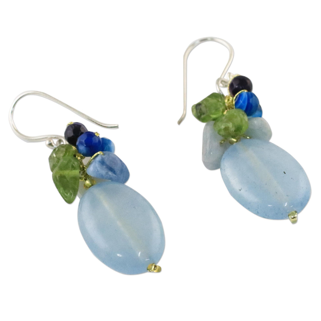 Blue Quartz Multi-Gemstone Dangle Earrings from Thailand - Light Blue Princess