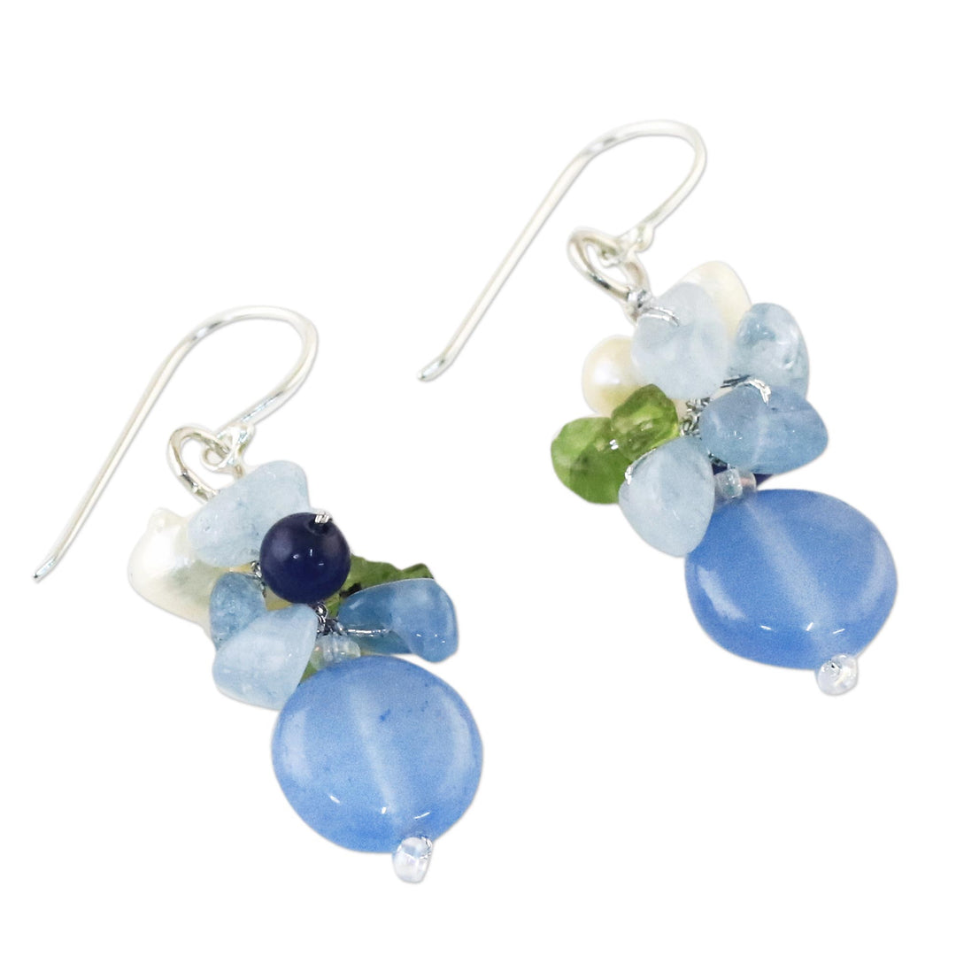 Blue Quartz Multi-Gemstone Dangle Earrings from Thailand - Soda Bubbles