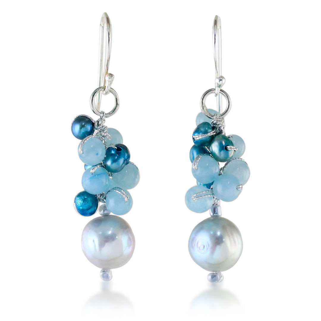 Cultured Pearl and Quartz Dangle Earrings from Thailand - Happy Bunch