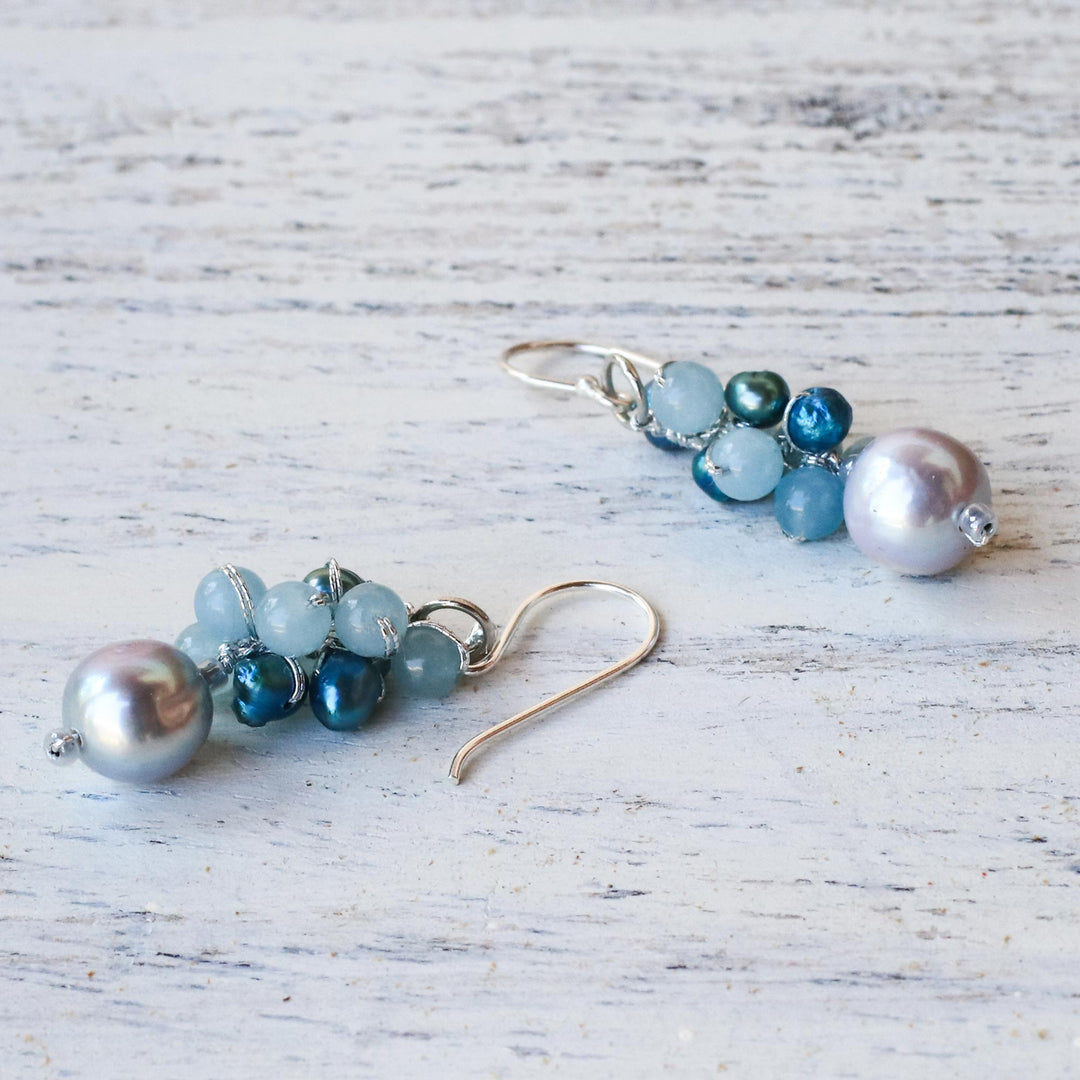 Cultured Pearl and Quartz Dangle Earrings from Thailand - Happy Bunch