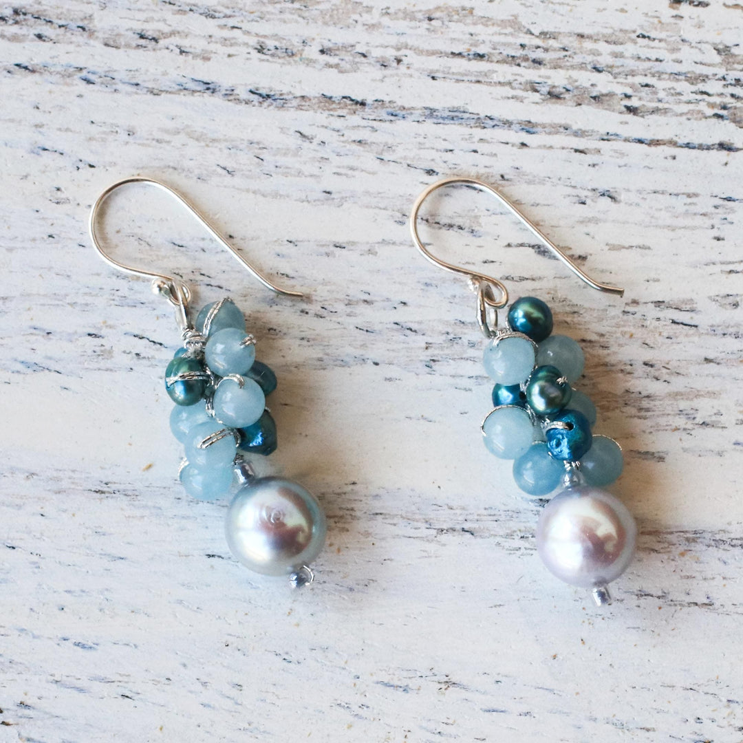 Cultured Pearl and Quartz Dangle Earrings from Thailand - Happy Bunch