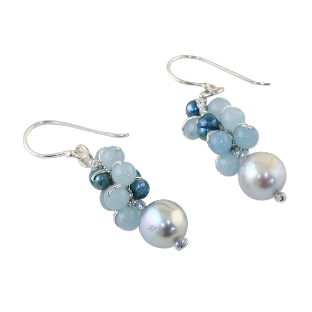 Cultured Pearl and Quartz Dangle Earrings from Thailand - Happy Bunch
