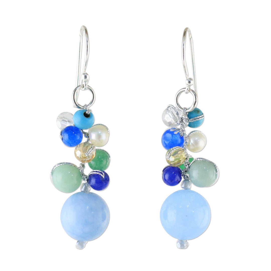 Blue Quartz Multi-Gemstone Dangle Earrings from Thailand - Happy Bunch