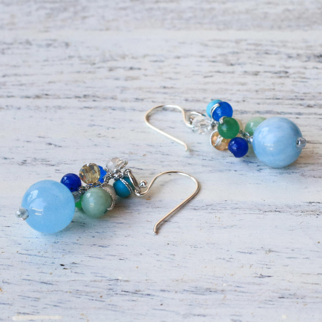 Blue Quartz Multi-Gemstone Dangle Earrings from Thailand - Happy Bunch