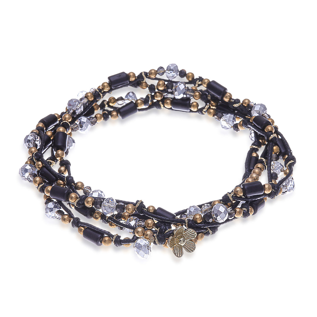 Black Beaded Wrap Bracelet from Thailand - Night Party