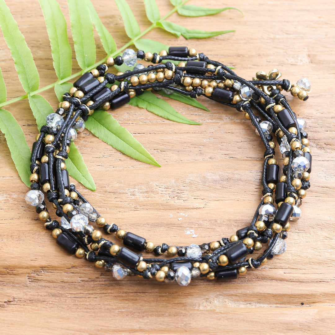 Black Beaded Wrap Bracelet from Thailand - Night Party