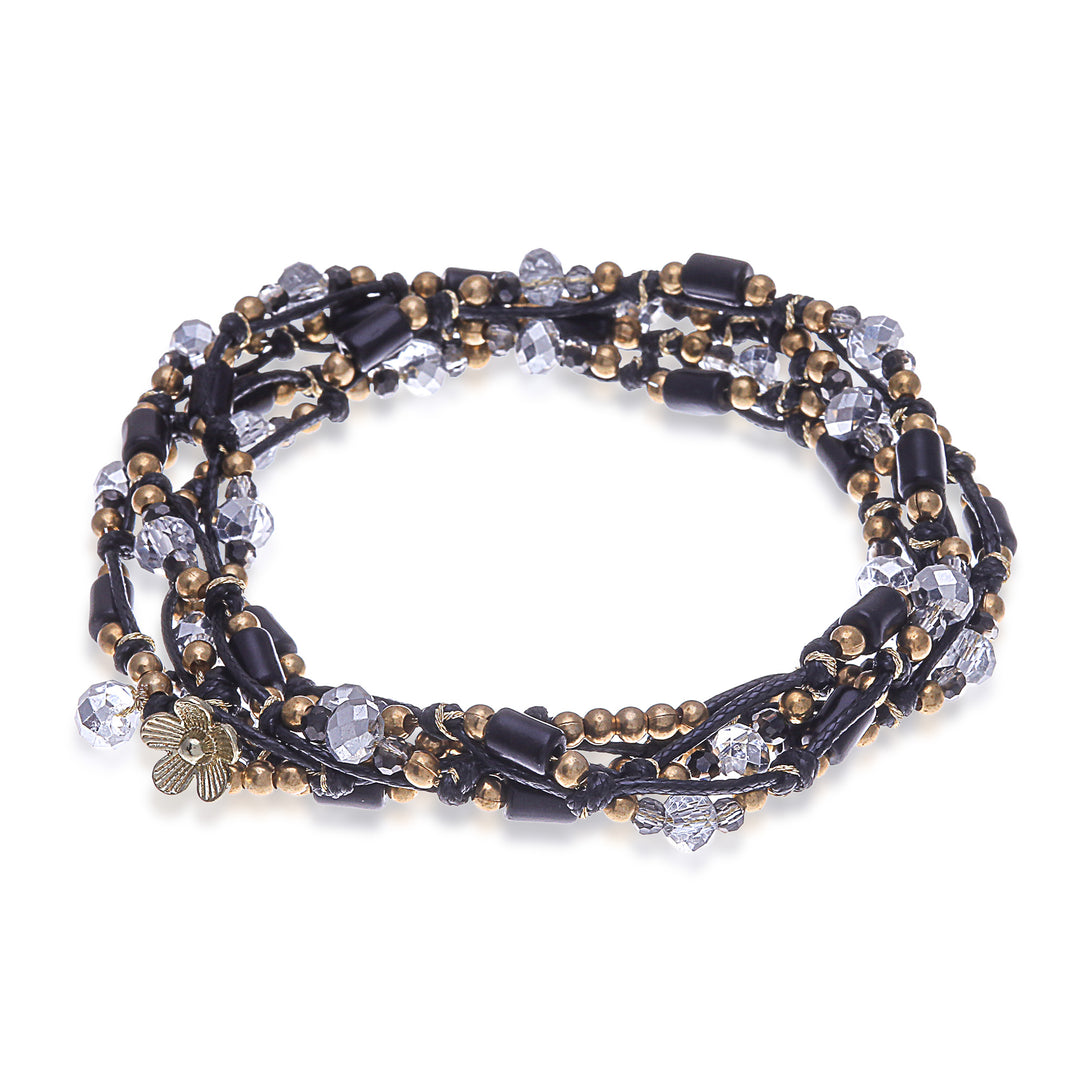 Black Beaded Wrap Bracelet from Thailand - Night Party