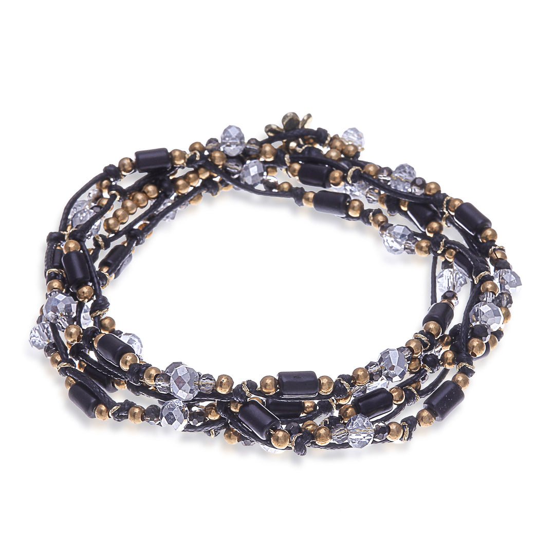 Black Beaded Wrap Bracelet from Thailand - Night Party
