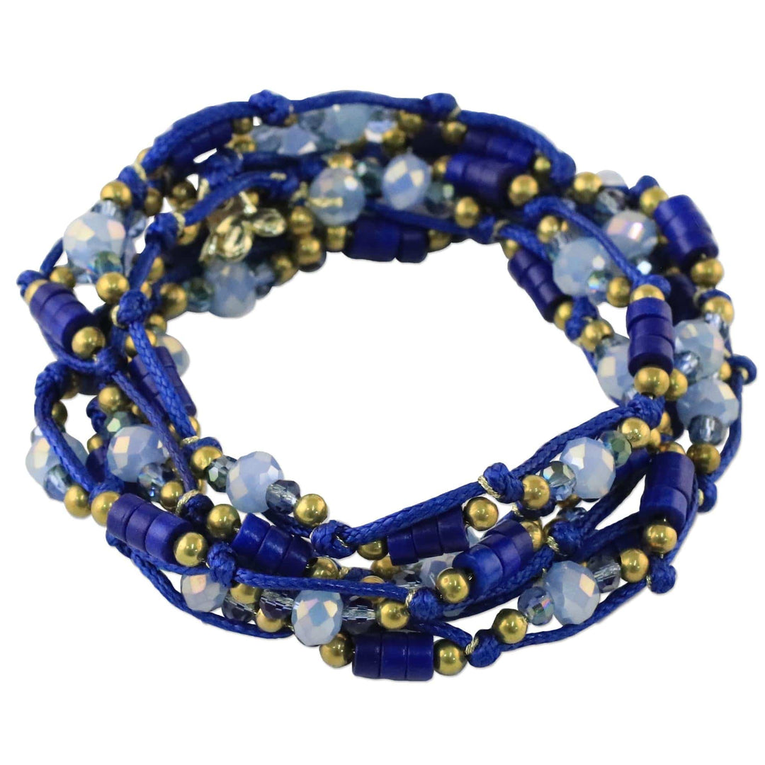 Blue Calcite and Glass Beaded Wrap Bracelet from Thailand - Holiday Party