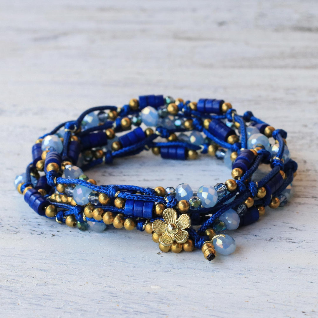 Blue Calcite and Glass Beaded Wrap Bracelet from Thailand - Holiday Party