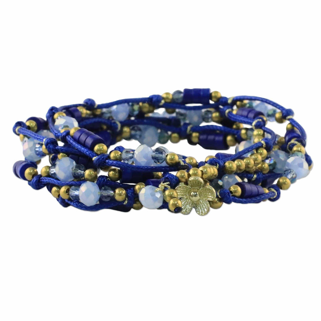 Blue Calcite and Glass Beaded Wrap Bracelet from Thailand - Holiday Party