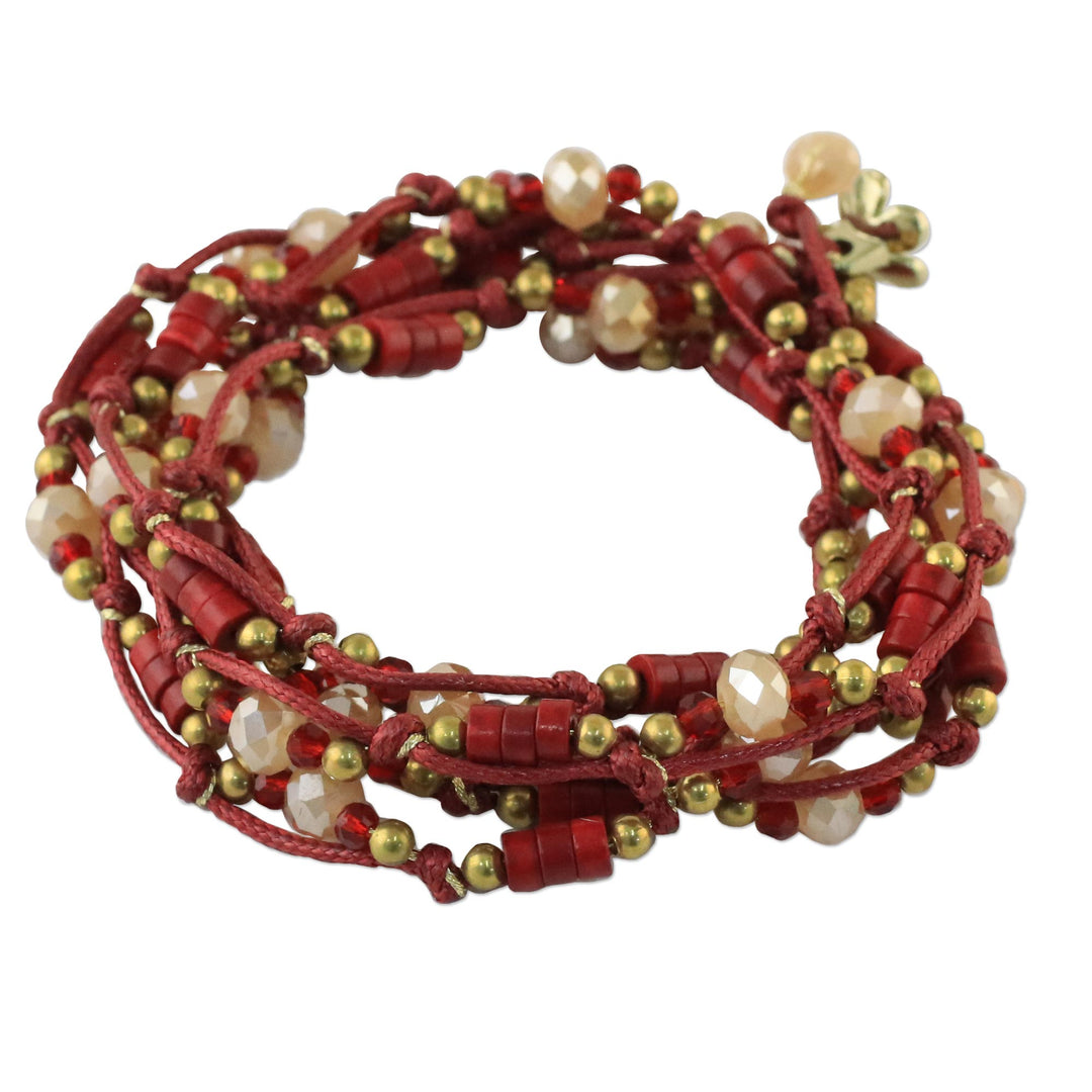 Calcite and Glass Beaded Wrap Bracelet in Red from Thailand - Passionate Party