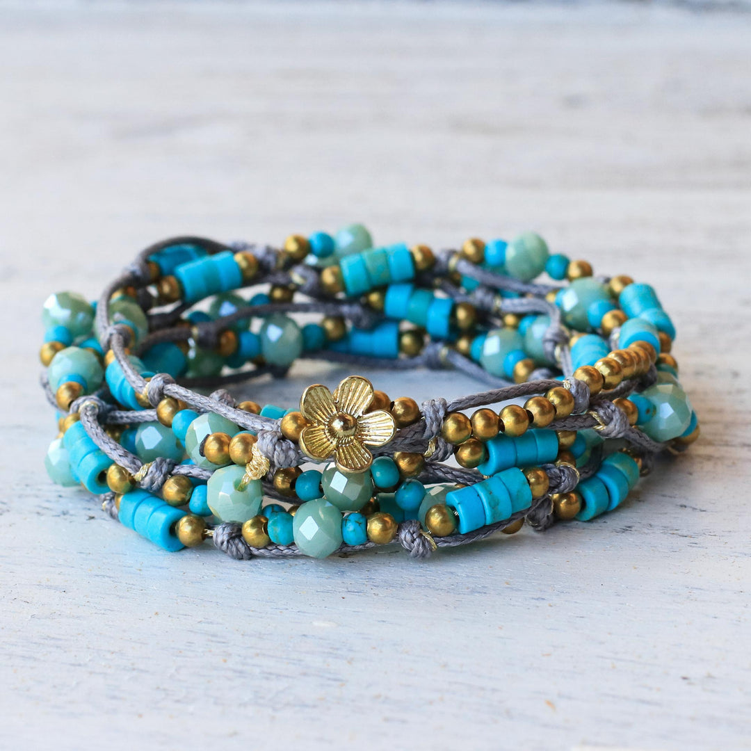Light Blue Calcite Beaded Wrap Bracelet from Thailand - Ocean Party