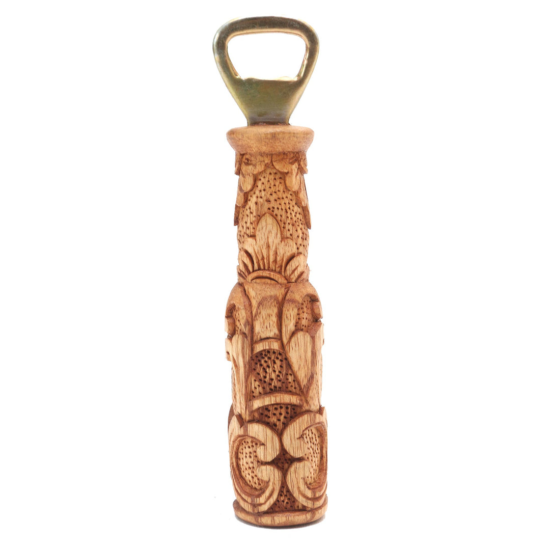 Handcrafted Suar Wood Floral Bottle Opener from Bali - Floral Refreshment