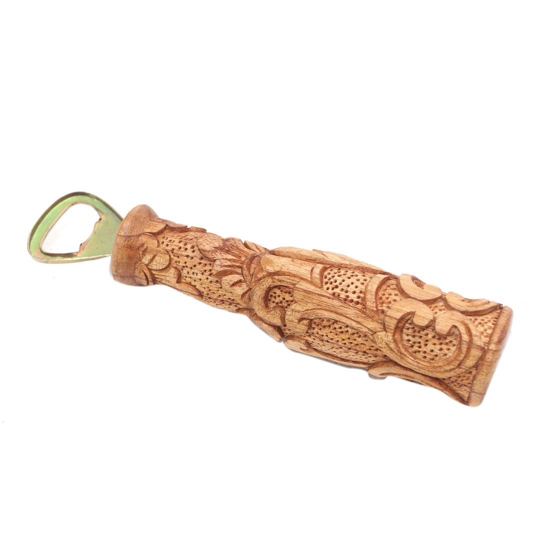 Handcrafted Suar Wood Floral Bottle Opener from Bali - Floral Refreshment