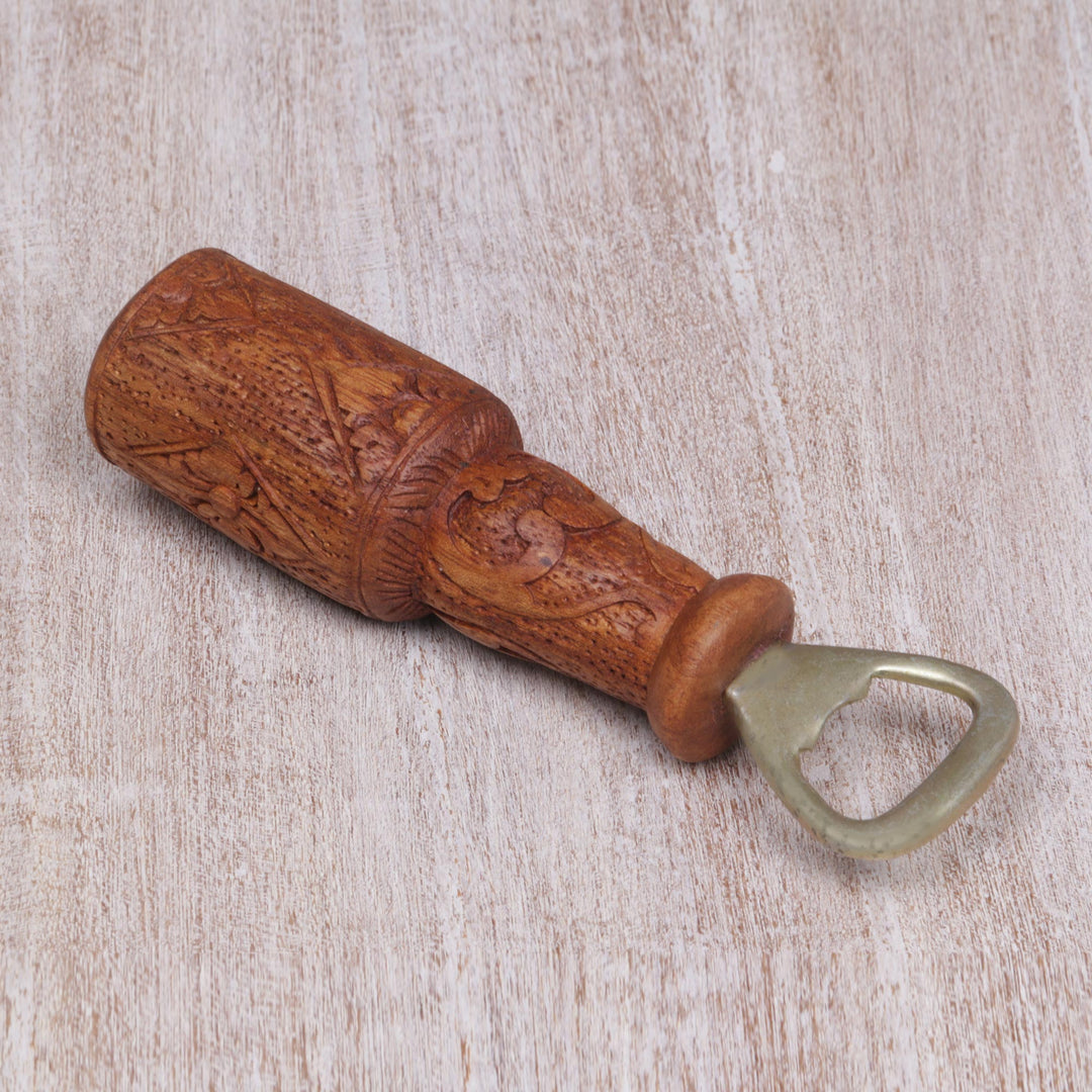 Handcrafted Suar Wood Bottle Opener from Bali - Refreshment Vine