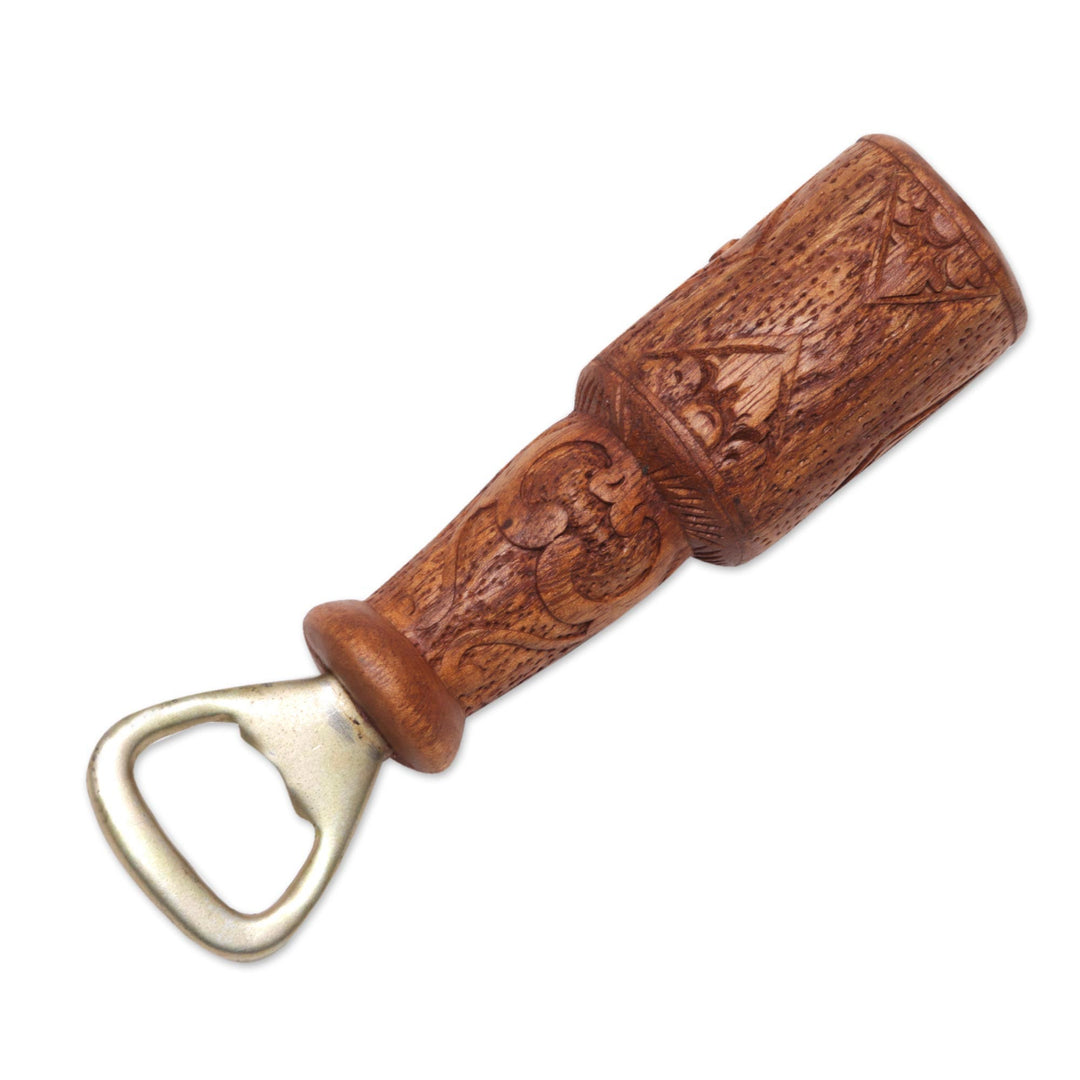 Handcrafted Suar Wood Bottle Opener from Bali - Refreshment Vine