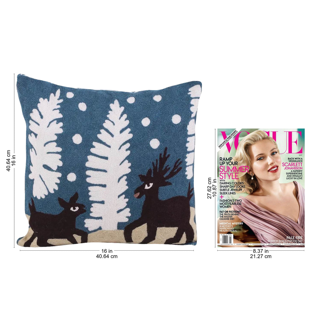 Two Embroidered Cotton Cushion Covers with Deer from India - Deer in Love
