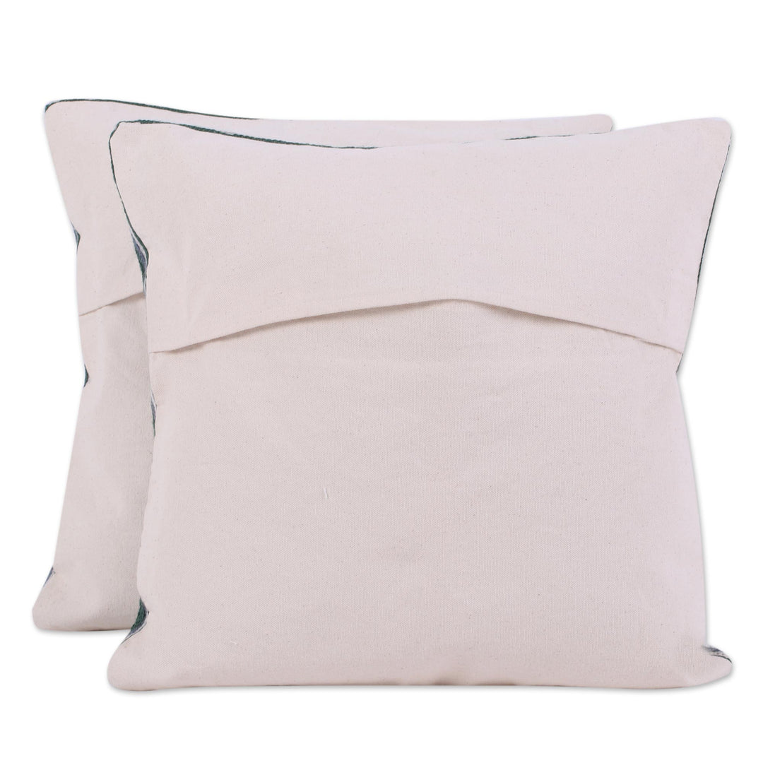 Pair of Embroidered Green and White Elephant Cushion Covers - Floral Elephants