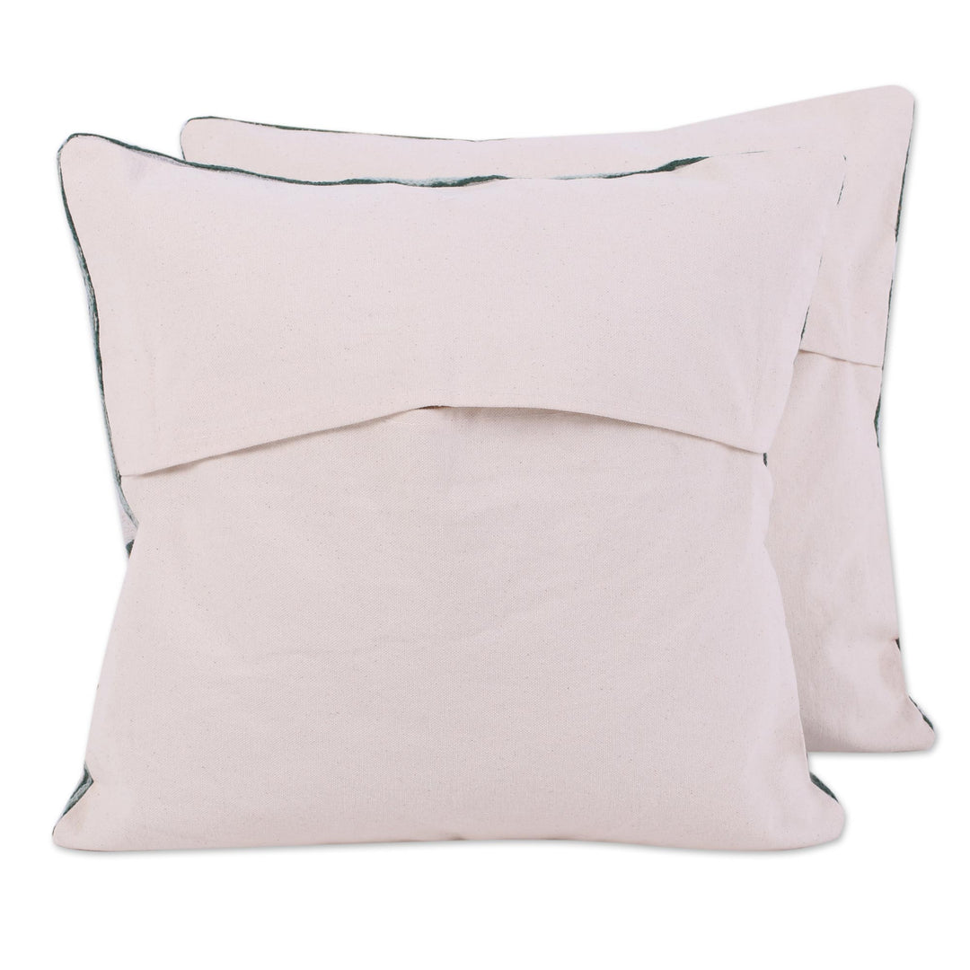 Two Embroidered Cushion Covers with Roosters from India - Rooster Crow