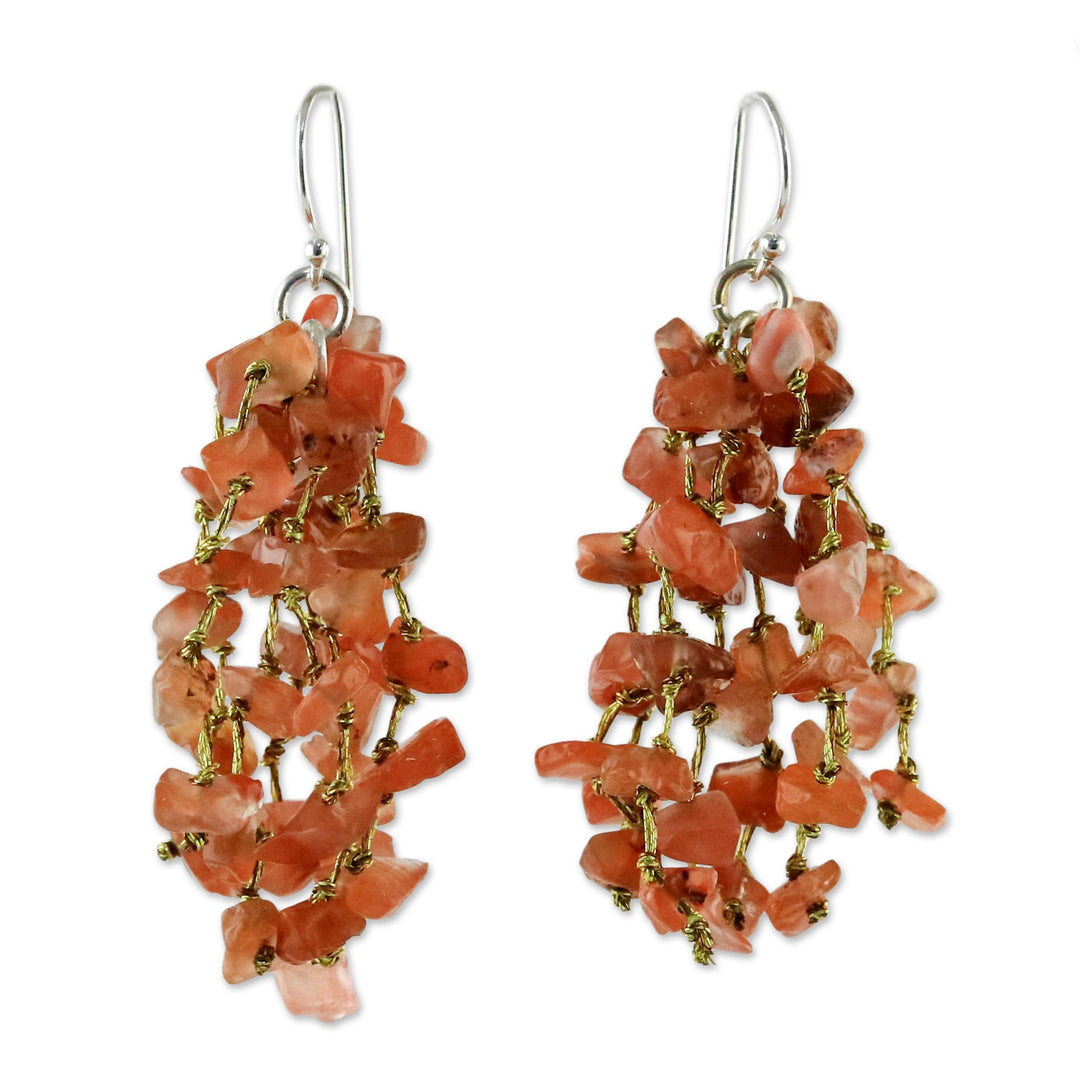 Carnelian and Silk Waterfall Earrings from Thailand - Endless Rain
