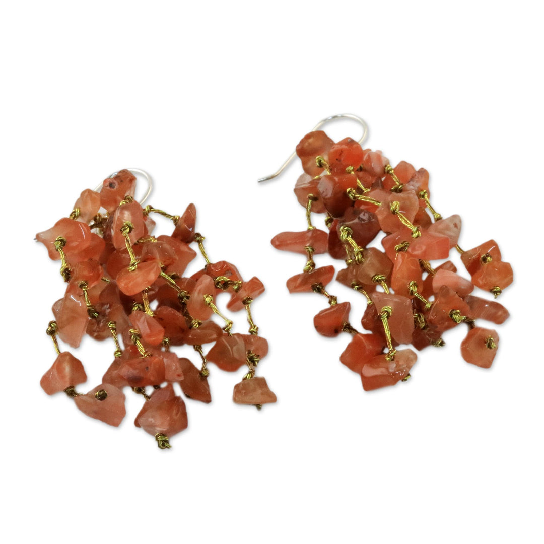 Carnelian and Silk Waterfall Earrings from Thailand - Endless Rain