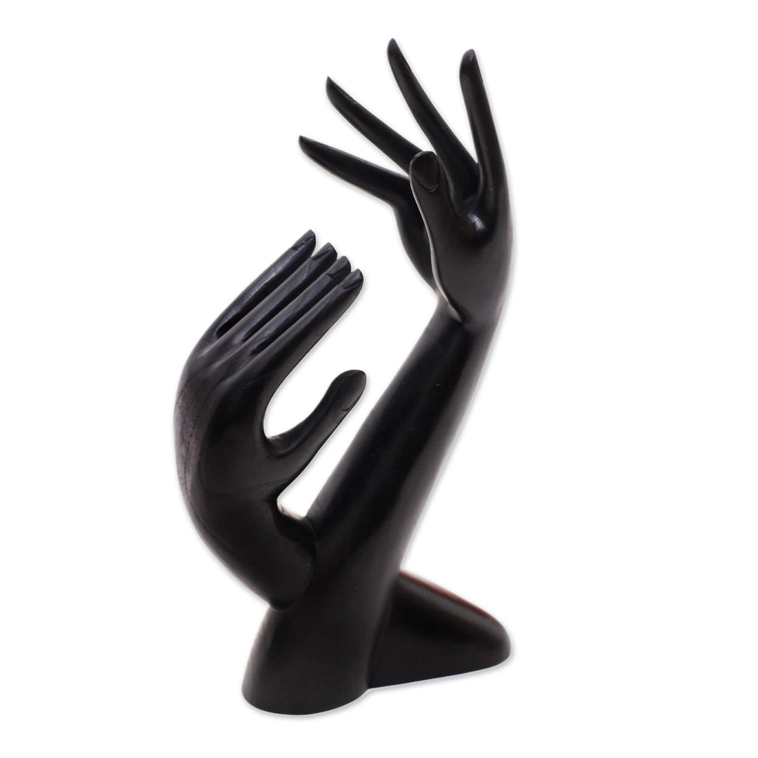 Artisan Made Sculptural Hands Balinese Wood Jewelry Holder - Graceful Hands