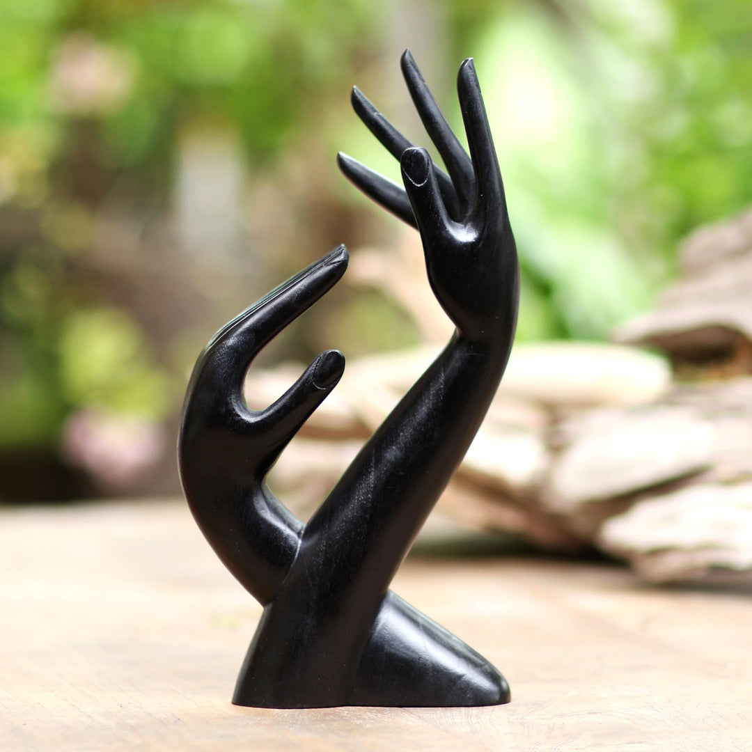Artisan Made Sculptural Hands Balinese Wood Jewelry Holder - Graceful Hands