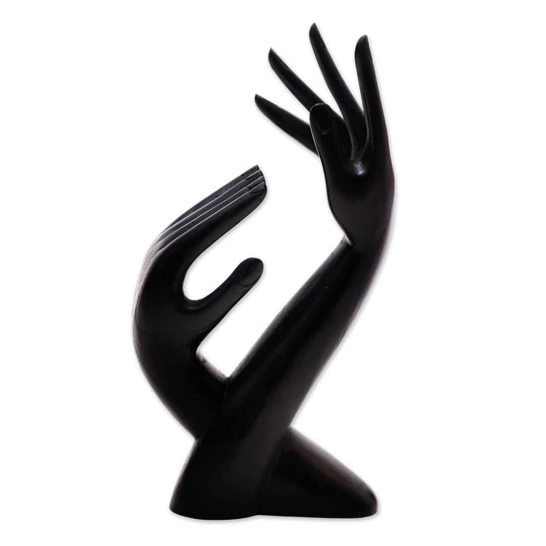 Artisan Made Sculptural Hands Balinese Wood Jewelry Holder - Graceful Hands