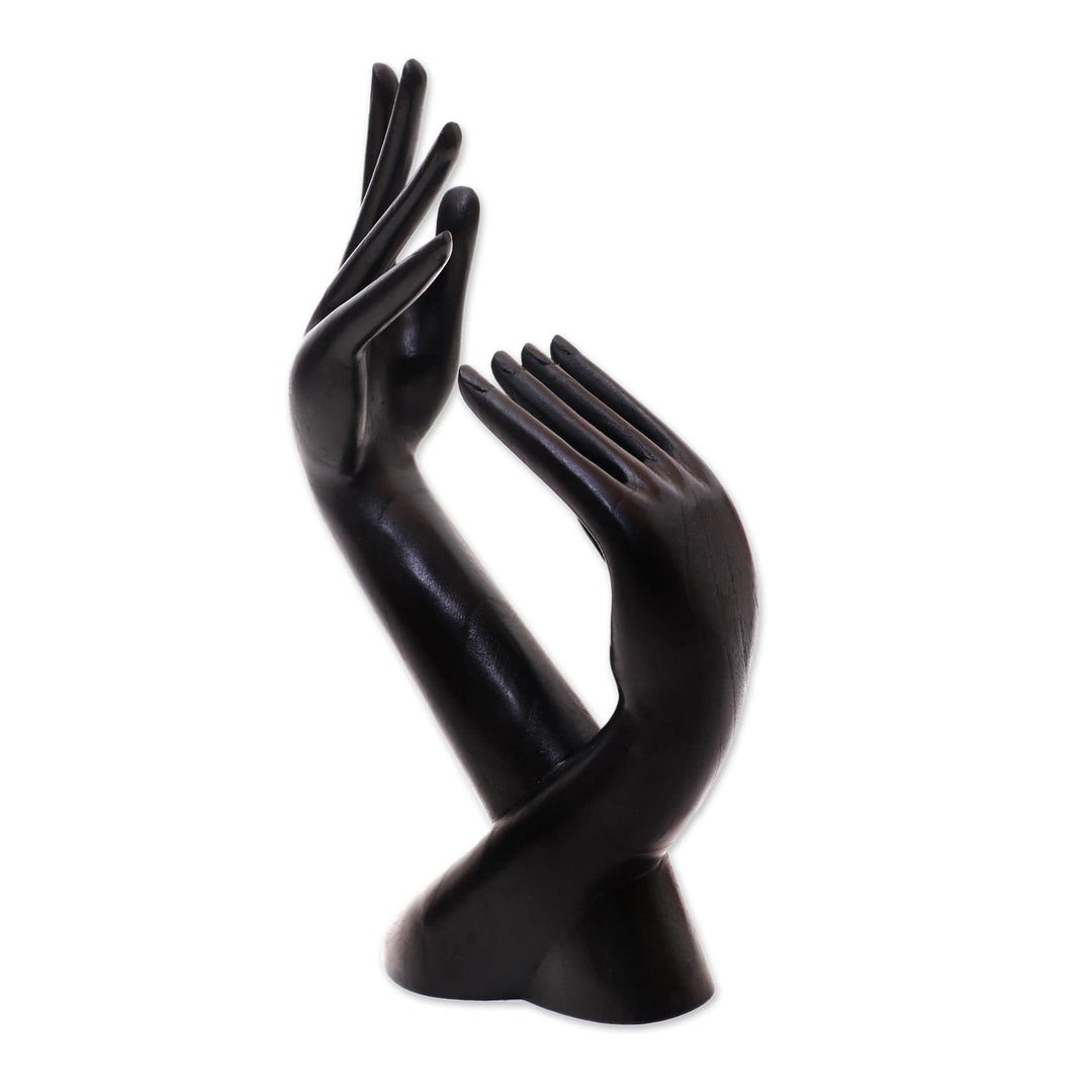 Artisan Made Sculptural Hands Balinese Wood Jewelry Holder - Graceful Hands
