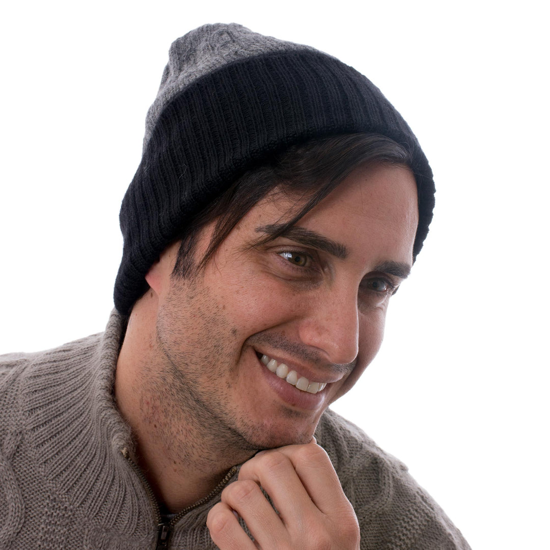 Knit 100% Alpaca Hat in Smoke and Black from Peru - Warm Braids in Smoke