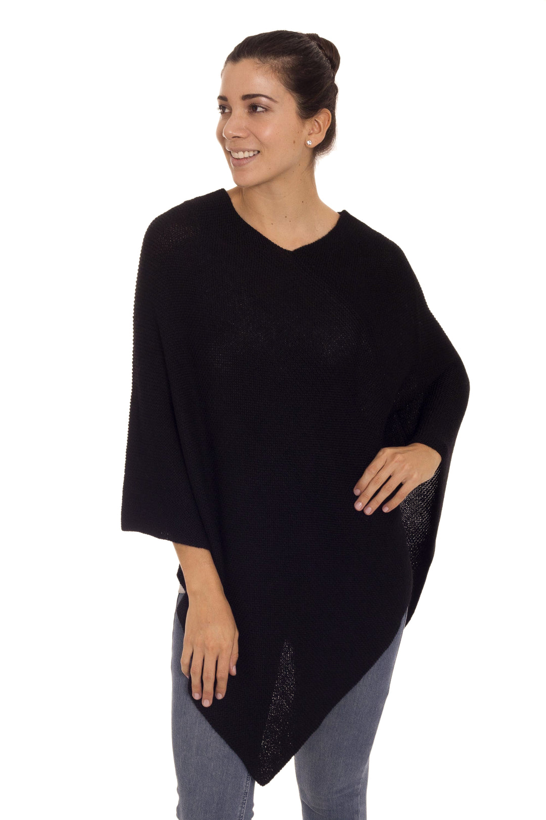 Knit 100% Alpaca Black Poncho from Peru - Enchanted Evening in Black