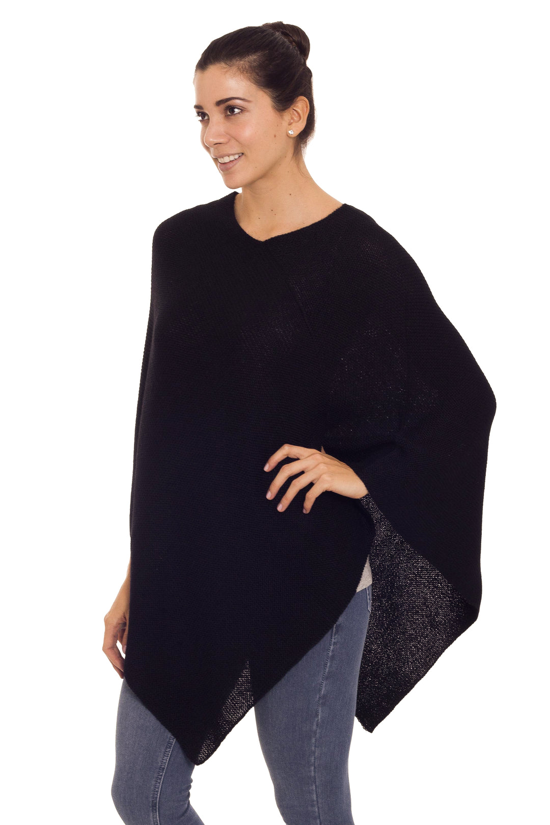 Knit 100% Alpaca Black Poncho from Peru - Enchanted Evening in Black