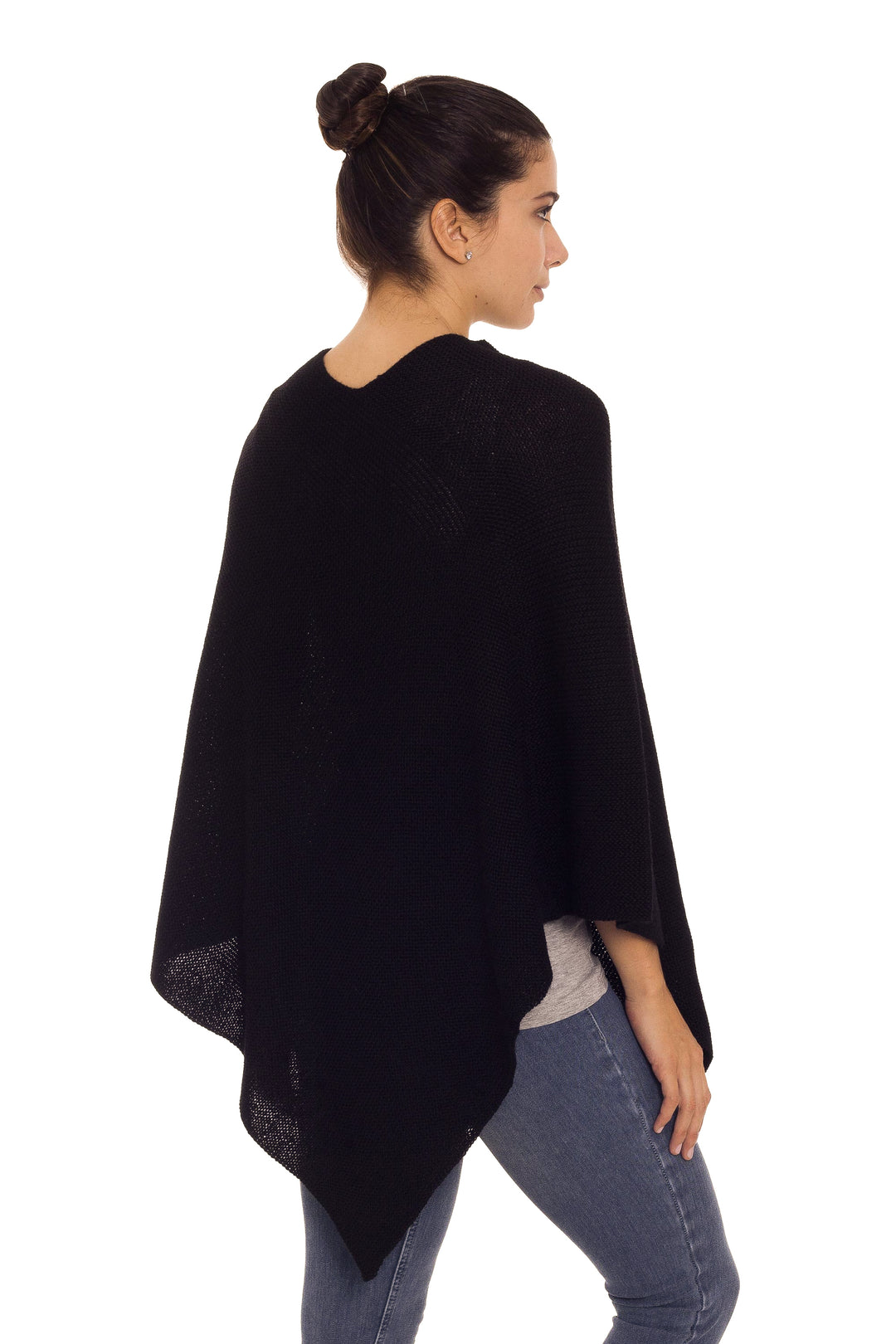 Knit 100% Alpaca Black Poncho from Peru - Enchanted Evening in Black