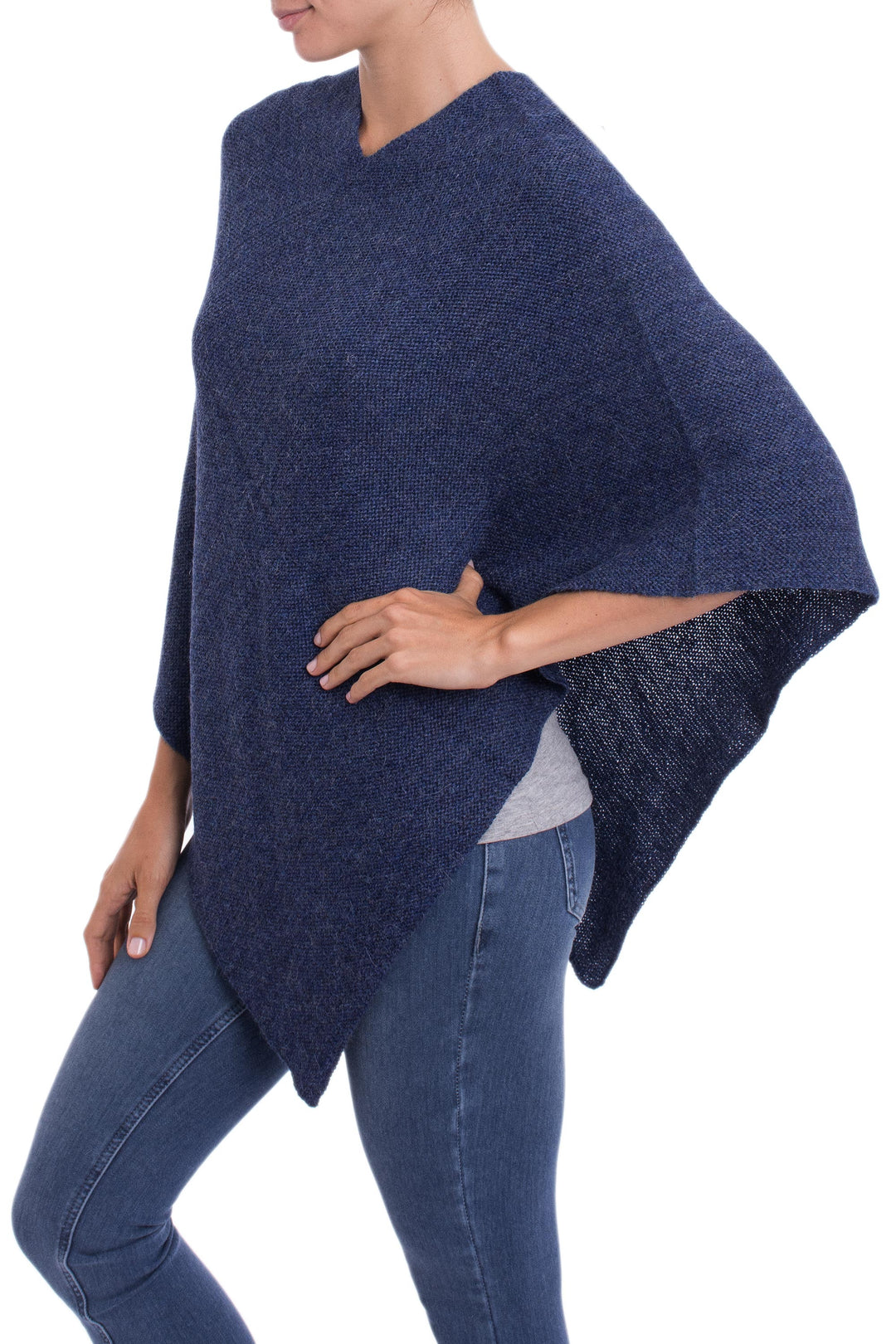 Knit Indigo 100% Alpaca Poncho from Peru - Enchanted Evening in Indigo