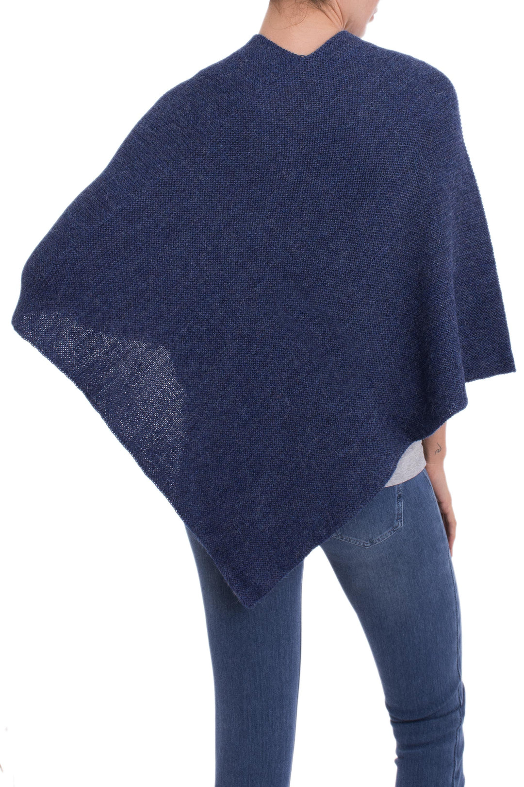 Knit Indigo 100% Alpaca Poncho from Peru - Enchanted Evening in Indigo